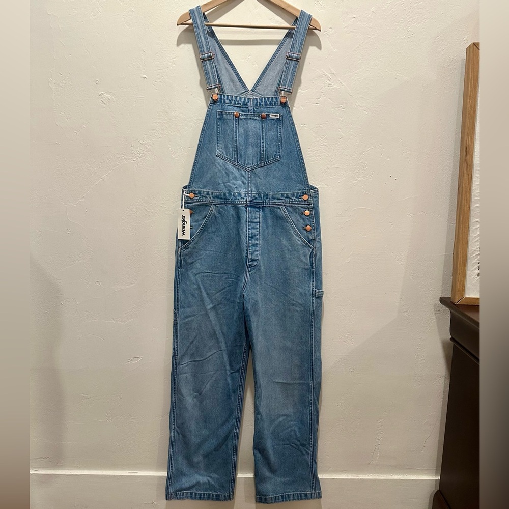 Wrangler Casey Jones Straight Leg Bib Overalls — Size L —Light Medium Wash
